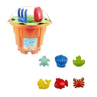 Imagem de Kit Baldinho De Praia E Areia GG Com 10 Peças Coloridas
