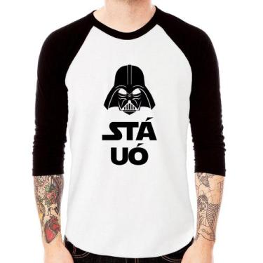Imagem de Camiseta Raglan Stá Uó Manga 3/4 - Foca na Moda, Branco, Preto, GG