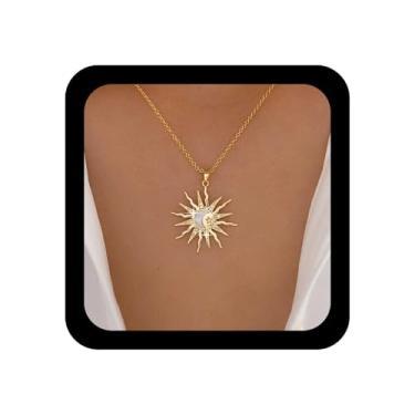 Imagem de Ximdble Colar vintage com pingente de cristal sunburst, opala e lua, colar de sol de pedra reta, colar gargantilha com estrela acrílica, colar gargantilha para mulheres, Large, Liga de aço, Sem Pedra