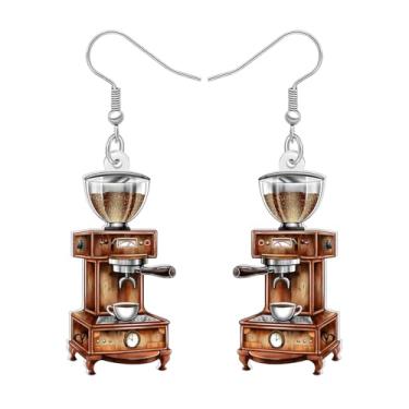 Imagem de LONYOO Brincos de acrílico engraçados para máquina de café, pendentes, retrô, vintage, presentes legais para amantes de café, mulheres, bebedoras e mães, Medium, Acrílico, Sem pedra preciosa