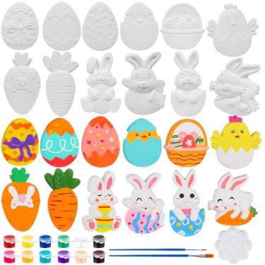 Imagem de WDAHDHP Kit de pintura de Páscoa DIY, 12 peças prontas para pintar suas próprias estatuetas de Páscoa, artesanato sem pintura com paleta de pincéis para meninas e meninos brinquedos