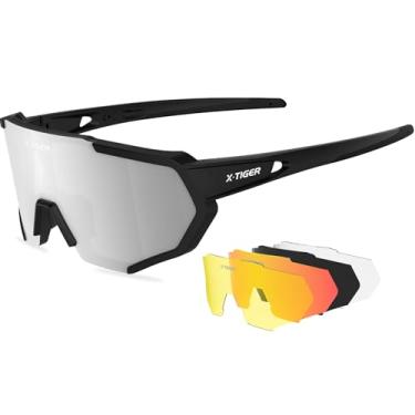 Imagem de X-TIGER Óculos de sol esportivos polarizados com 5 lentes intercambiáveis, óculos de ciclismo masculinos e femininos, beisebol, corrida, pesca, golfe, dirigir