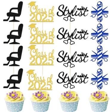 Imagem de 24 peças de enfeite de cupcake classe de barbeiro de 2024, decorações de formatura de cosmetologia, decoração de salão para cabeleireiro, parabéns, barbeiro, formatura, decoração de festa