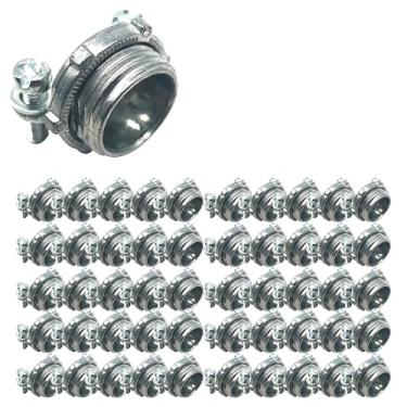 Imagem de 50 conectores de cabo, conectores tipo braçadeira de 1/5.1 cm, grampos de fio para fios elétricos, proteção de conduíte, braçadeira de conduíte de liga de zinco, conectores de caixa elétrica