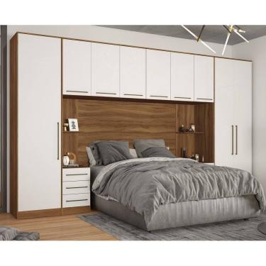 Imagem de Guarda-Roupa Modulado Casal Irlanda 6 Peças 9 Portas e Mesa de Cabeceira - Amendola Touch/Branco Demóbile