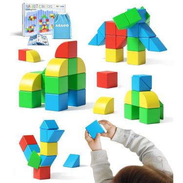 Imagem de Blocos magnéticos Asago para crianças pequenas com cubos empilháveis