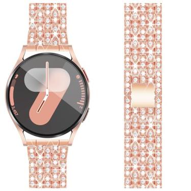 Imagem de G-ficu Pulseira Galaxy Watch 7 6 5 4 de 20 mm de diamante para Samsung Galaxy Watch 7 6 5 4 FE de 40 mm e 44 mm, pulseira feminina de metal brilhante para Samsung Watch/6 4 Classic/3 de 41 mm/Active 2