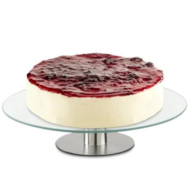 Imagem de Bailarina Plataforma Giratória Prato para bolo com Pé de Inox Centro De Mesa Bandeja Boleira de Vidro 30cm