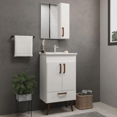 Imagem de Conjunto para Banheiro 3 Peças 1 Gabinete com Lavatório 1 Armário com Espelho Málaga