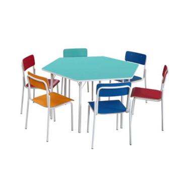 Imagem de Conjunto Sextavado Adulto Verde Acqua c/ Cadeiras em Fórmica - SchoolC