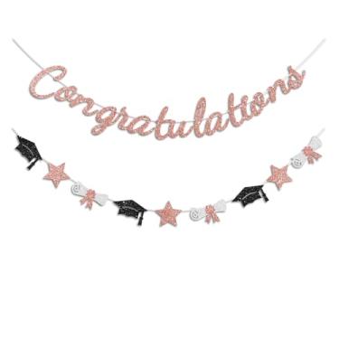 Imagem de Vofrise Congratulations Banner Rose Gold Decorações de formatura Class of 2025 Prestrung Congrats Grad Banner for Middle School High School College Graduate Party Decorações