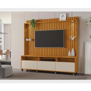 Imagem de Estante Home Ripado Absoluto Para Tv Até 65 Polegadas -2 Portas e Nicho com Leds -Rodizio -Carmolar