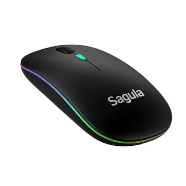 Imagem de Mouse Sem Fio Recarregável Sagula com LED RGB Colorido – Ergonômico, Silencioso, 2.4G USB, Design Slim, para Notebook e PC – Compatível com Windows, Mac, Linux e Android (PRETO)
