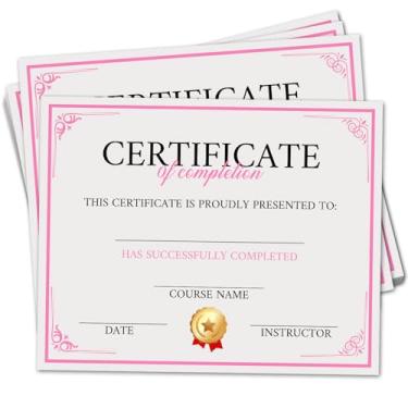Imagem de Certificado de Conclusão, 25 Certificados de Prêmio de Conclusão de Treinamento Rosa, Diplomas Escolares de Reconhecimento de Prêmios, Certificados de Curso de Estudante, Suprimentos de Atividades em