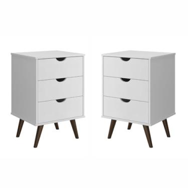 Imagem de Kit Conjunto 2 Mesas de Cabeceira Cama Quarto Casal 3 Gavetas Roma - Branco