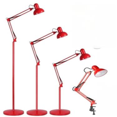 Imagem de Luminária Piso Chão 1,90m Articulada Abajur 930B + 1 Lâmpada LED + Garra(VERMELHO)