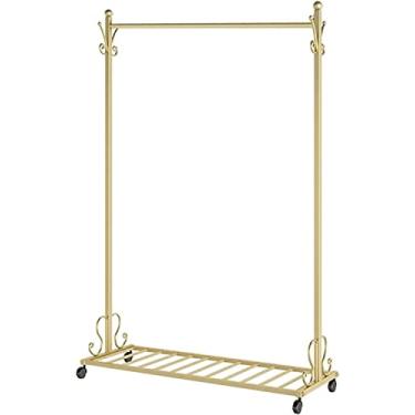 Imagem de Suporte para roupas com rodas, suporte para roupas com sapateira, aplique no quarto, sala de estar, suporte fácil de montar, varão para decoração de quarto, dourado C