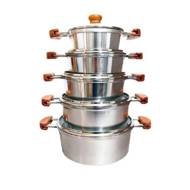 Imagem de Jogo 5 Panelas Alumínio Batido Fundido Tampa De Vidro Extang