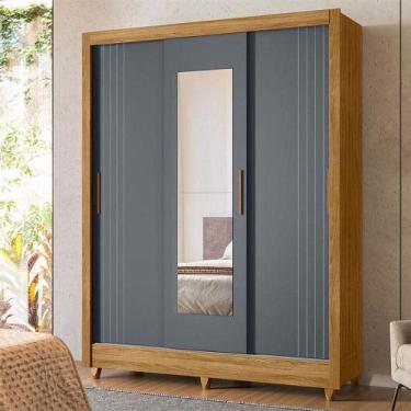 Imagem de Guarda Roupa Casal Ambiente Bolívia 3 Portas Freijó Cinza Com Espelho 