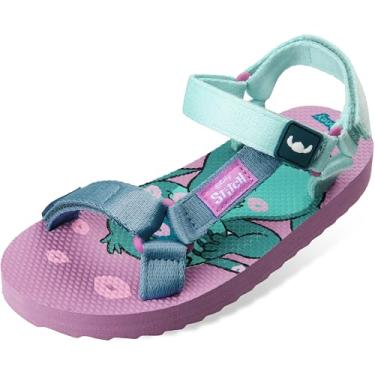 Imagem de Disney Sandália Stitch Girls, sapatos de verão com alças ajustáveis – presentes de costura, Lilás/azul, 10.5 Big Kid