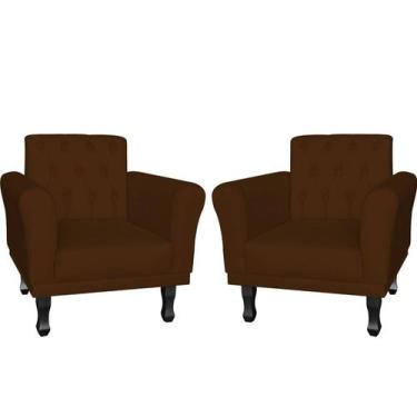 Imagem de Kit 2 Poltronas Decorativa Classic Couro Marrom Pés Madeira Mz Decor -