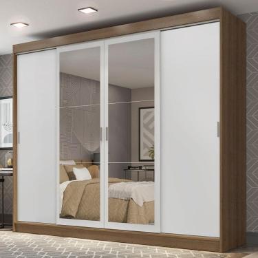 Imagem de Guarda-roupa Casal Madesa Austin 4 Portas De Correr Com Espelhos 3 Gavetas - Rustic-branco Rustic-branco