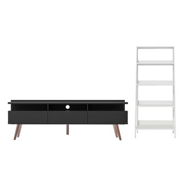 Imagem de Rack para até 65 Polegadas Estante Escada Preto branco