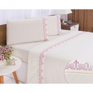Imagem de Jogo Lençol Atenas Quarto Casal Queen Bordado 4 Peças 2fronha Cor:palha Com Rose
