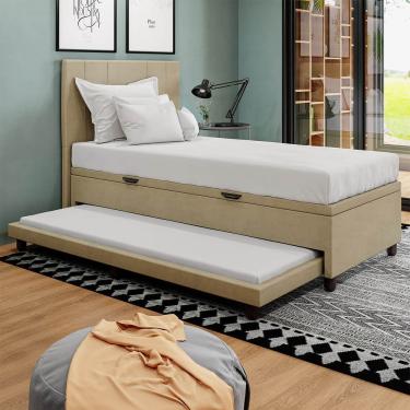 Imagem de Base Cama Box Baú Solteirão Com Cama Auxiliar Corino Skybox Cor Bege