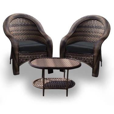 Imagem de Conjunto De Poltronas Fibra Sintética Karibe - 2 Poltronas + 1 Mesa Centro - Tecido Duna Preto