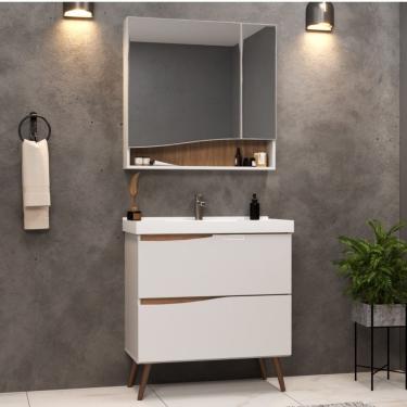 Imagem de Gabinete Para Banheiro Com Pés 02 Gavetas 02 Portas E Lavatório Lille Branco-tauari