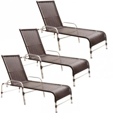 Imagem de 3 Espreguiçadeiras Catar Piscina Alumínio Trama Original Tabaco