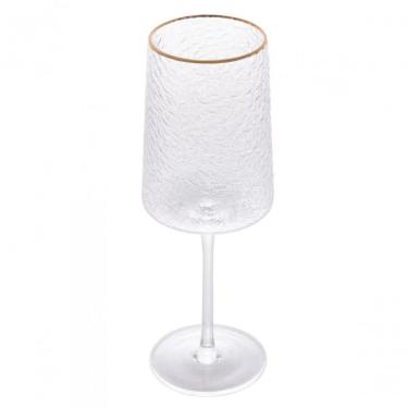 Imagem de Taça Vinho De Cristal Martelado Petra Fio De Ouro 500ml Lyor