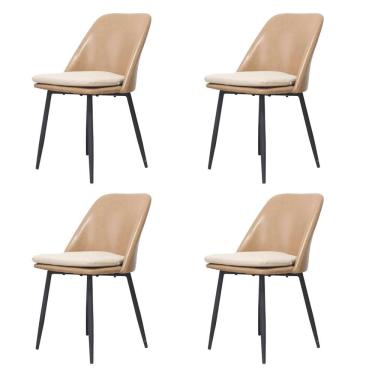 Imagem de Kit 4 Cadeiras Quebec Barbara Fratini Revestido Em Poliuretano (pu) Caramelo Base Em Aç...