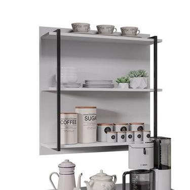 Imagem de Prateleira Industrial Tripla Cozinha Suspenso De Parede Emi 70,5cm Branco M12 - D'rossi