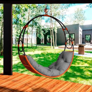 Imagem de Cadeira De Balanço Suspenso Lua Nova Em Corda Náutica Ocre/cinza