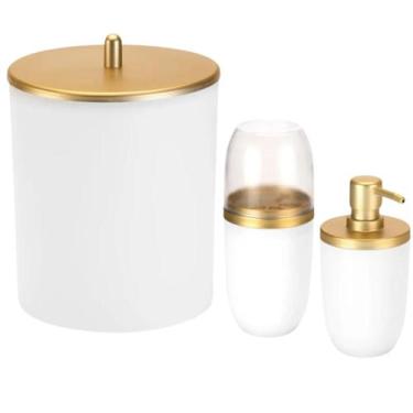 Imagem de Kit Para Banheiro Lavabo 3 Peças Branco E Dourado - Arthi