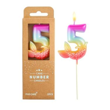 Imagem de PHD CAKE Velas de aniversário de sereia número 5 de 7 cm, velas com número de sereia, velas com número de bolo, celebração de festa