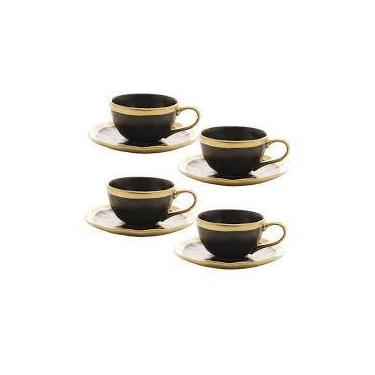 Imagem de Conjunto 4 xicaras de café de porcelana preto e dourado dubai 90ml - W