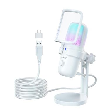 Imagem de Microfone Pro USB para PC/PS5/Mac – Microfone de estúdio de jogos, streaming e podcasts com som omnidirecional, iluminação RGB, mudo rápido, cancelamento de ruído – Inclui filtro pop, suporte de