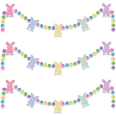 Imagem de ZhowHoHo 3 Peças De Faixa Feltro Coelho Páscoa, Guirlanda Pompom Colorida, Pendurado Para Lembrancinhas Festa Em Casa
