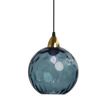 Imagem de XIRYTU-H Luminária Pendente De Vidro Esférica Vintage Industrial 15 Cm/5,9 Pol., Teto E26, Acabamento Dourado E Cúpula Ondulada, Lustre Para Sala Jantar Quarto (Azul Escuro)