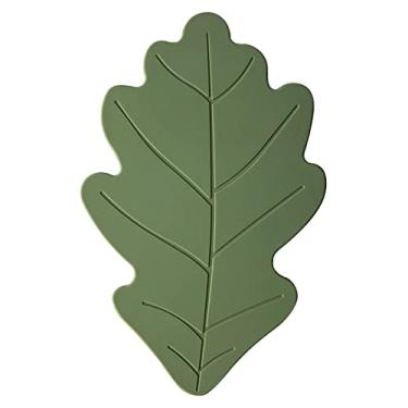 Imagem de wonlex Conjunto De 2 Tapetes Silicone Para Descanso Panela, Suportes Verdes Panelas Quentes Mesa E Bancada, Prato Panela Multiuso Borracha Macia Com Folha Carvalho, Porta-Copos Antiderrapantes (Gran