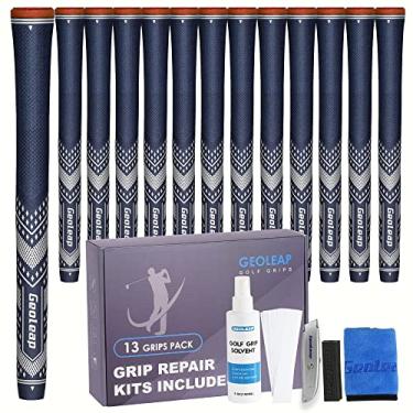 Imagem de Geoleap Conjunto De 13 Grips Golfe - Macios Para Tacos, Design Com Conicidade Reduzida, Oferece Alta Tração E Desempenho, 15 Fitas, Kits Reparo Escolher. (Kit Médio, Azul Marinho-Pro (13 Kits))