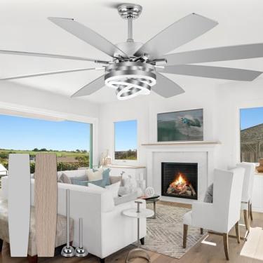 Imagem de Curve Curio Ventiladores De Teto 72" Com Luzes, Ventilador Moderno Grande Controle Remoto Para Sala Estar E Cozinha, Regulável, Motor Cc Reversível 6 Velocidades, Acabamento Duplo