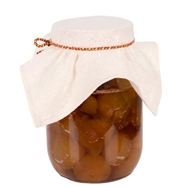 Imagem de Pacote com 12 capas de pano de linho com corda e faixas de borracha ~ Tampas reutilizáveis de musselina não branqueada Mason Kombucha Tampa de jarra de algodão respirável Pano de fermentação para