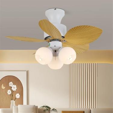 Imagem de OUFULA Ventilador de cor nórdica moderna LED Fashion Criatividade Sala de Estar Restaurante Quarto Infantil Remoto Teto Fan Light (Estilo H)
