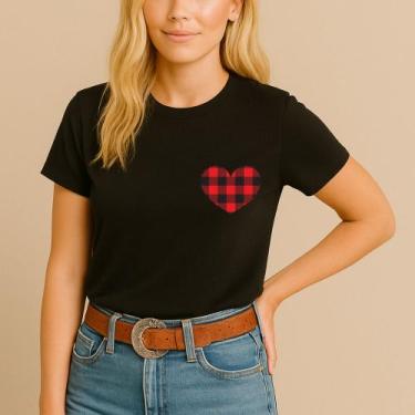 Imagem de Camiseta Blusa Festa Junina Estampa Coração Xadrez Divertida Arraiá Sã
