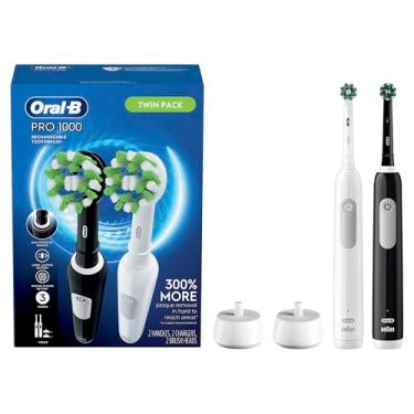 Imagem de Escova de dentes elétrica Oral-b Pro 1000, alimentada por Braun, preta e branca, 2 unidades