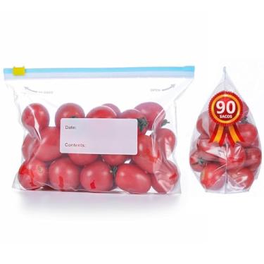Imagem de Saco Hermético, 90 Sacos para Congelar Alimentos, Saco Organizador de Geladeira para Alimentos, 23cm x 15cm, com Zip Abre e Fecha, Reutilizável, Livre de BPA, Saquinho Para Congelador